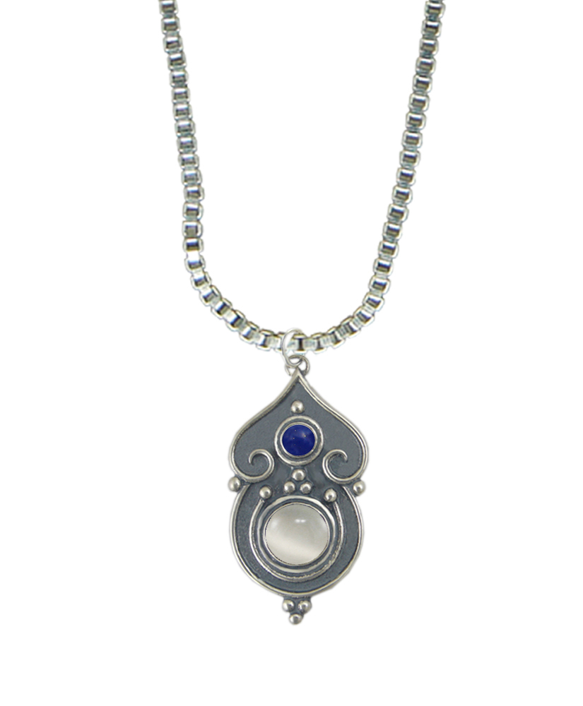 Sterling Silver Necklace White Moonstone And Lapis Lazuli